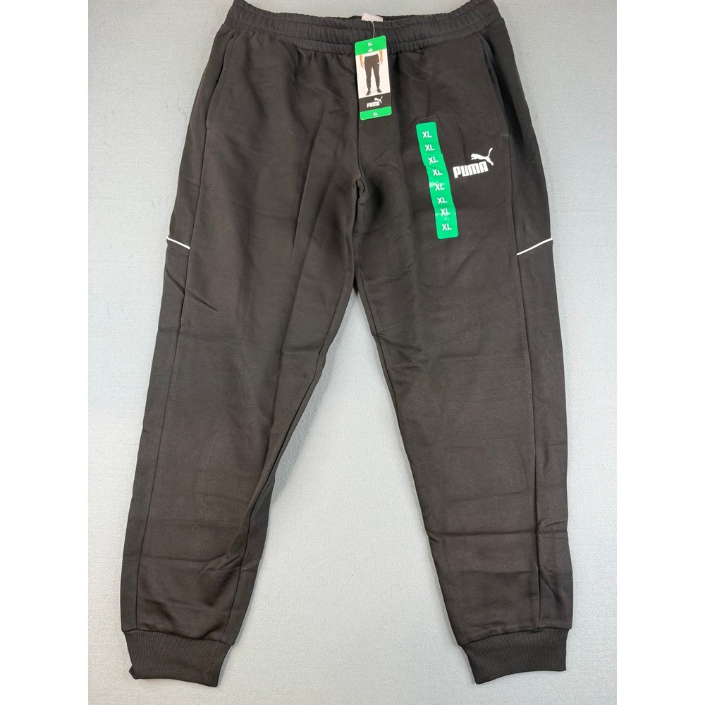 Puma Sweatpants‎ Men XL Black Joggers Fleece Logo Elastic Waist NEW